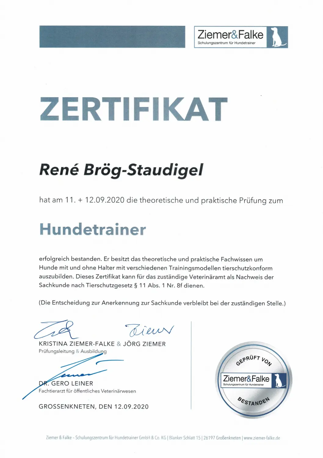Mensch/Hund-Coaching-Zertifikat