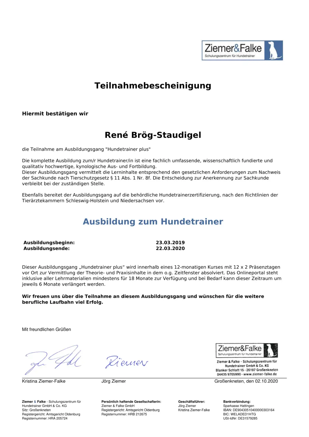 Mensch/Hund-Coaching-Zertifikat