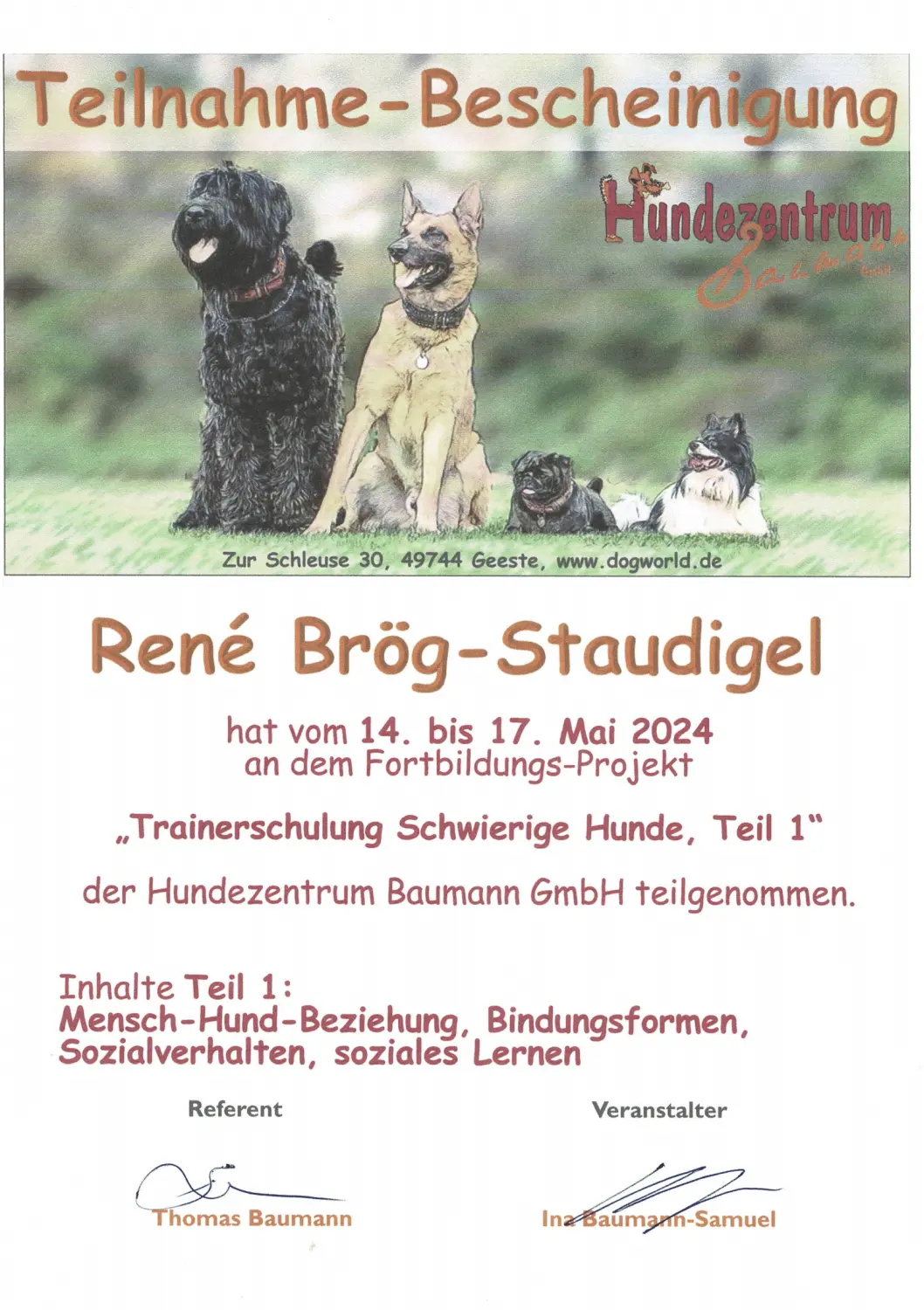 Mensch/Hund-Coaching-Zertifikat