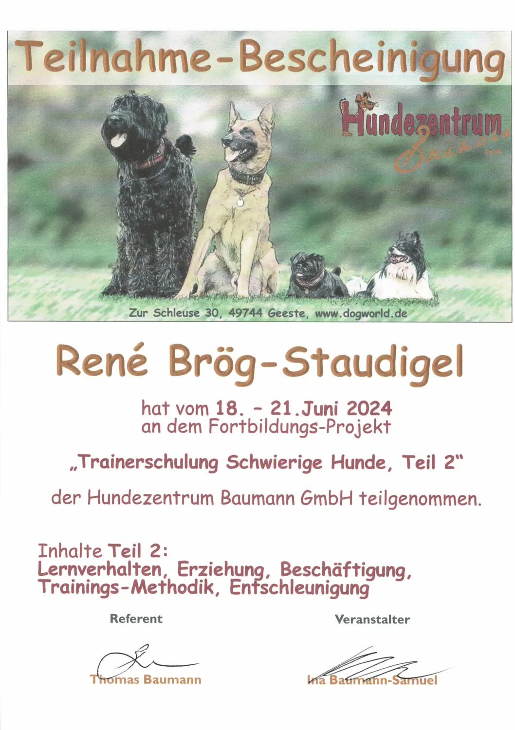 Mensch/Hund-Coaching-Zertifikat