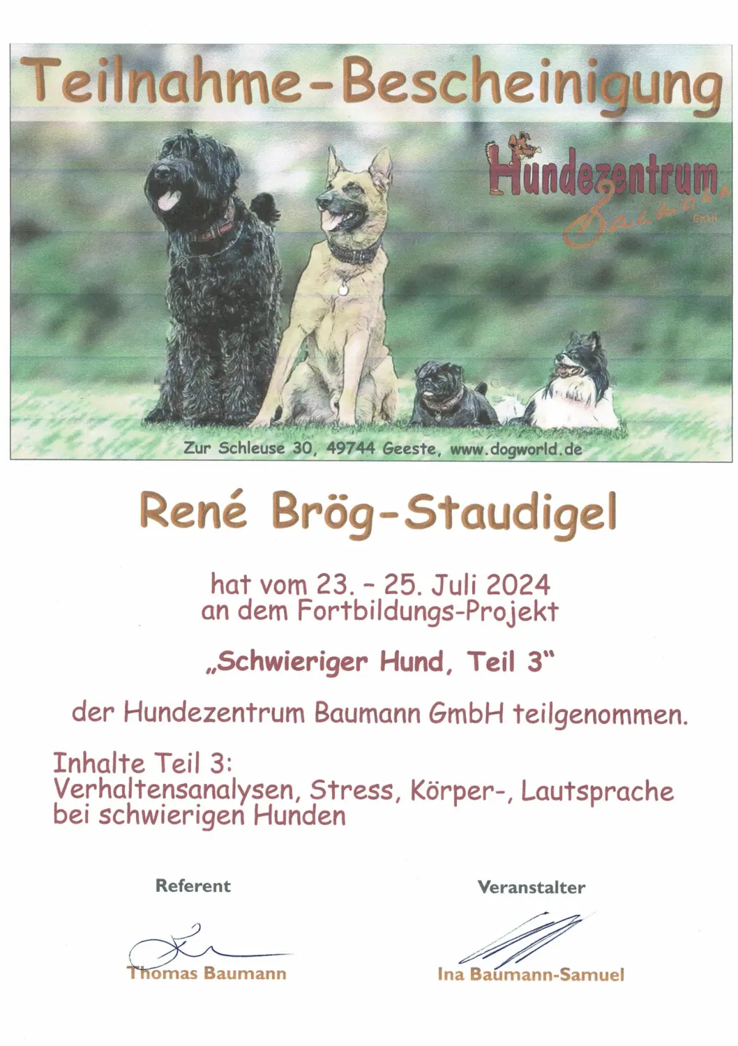 Mensch/Hund-Coaching-Zertifikat