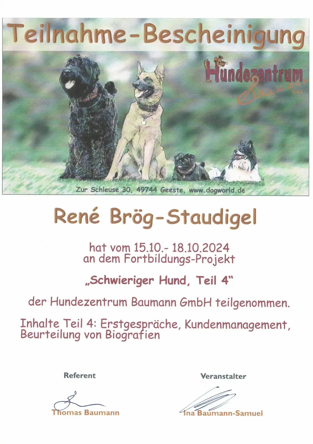 Mensch/Hund-Coaching-Zertifikat