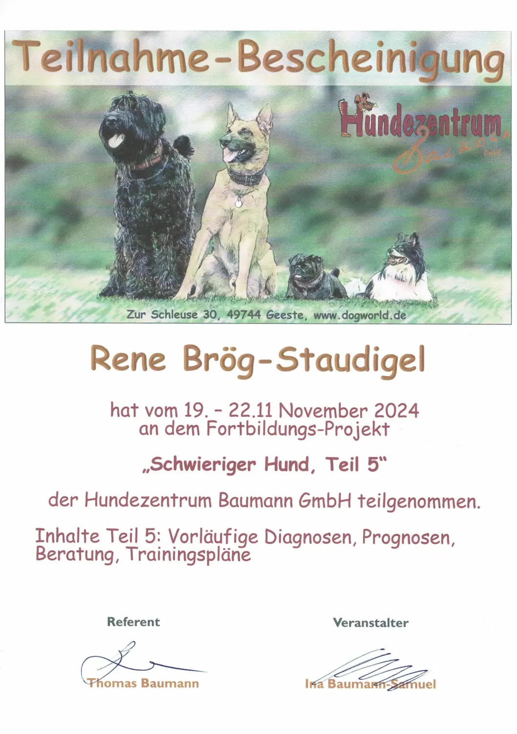 Mensch/Hund-Coaching-Zertifikat