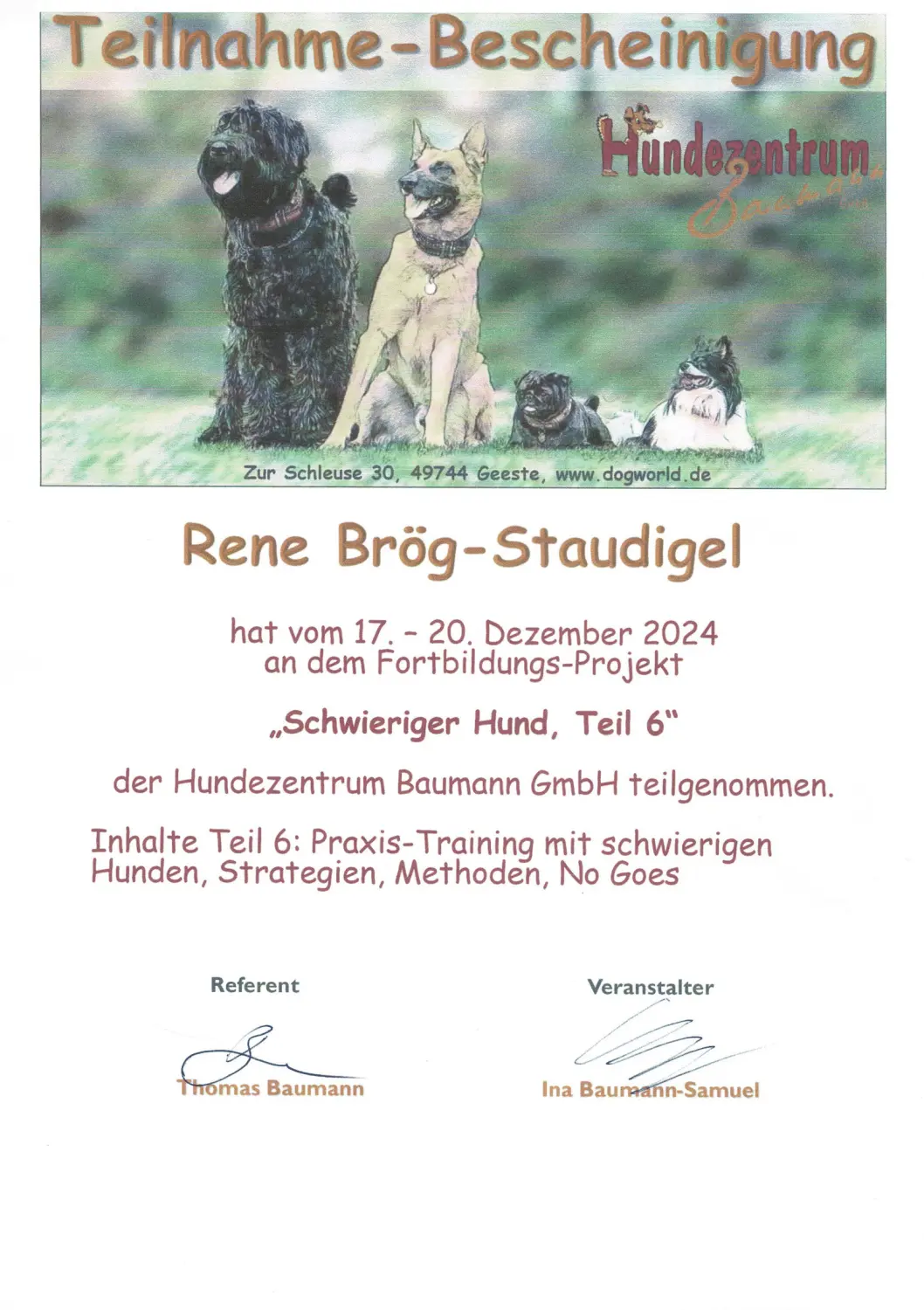 Mensch/Hund-Coaching-Zertifikat