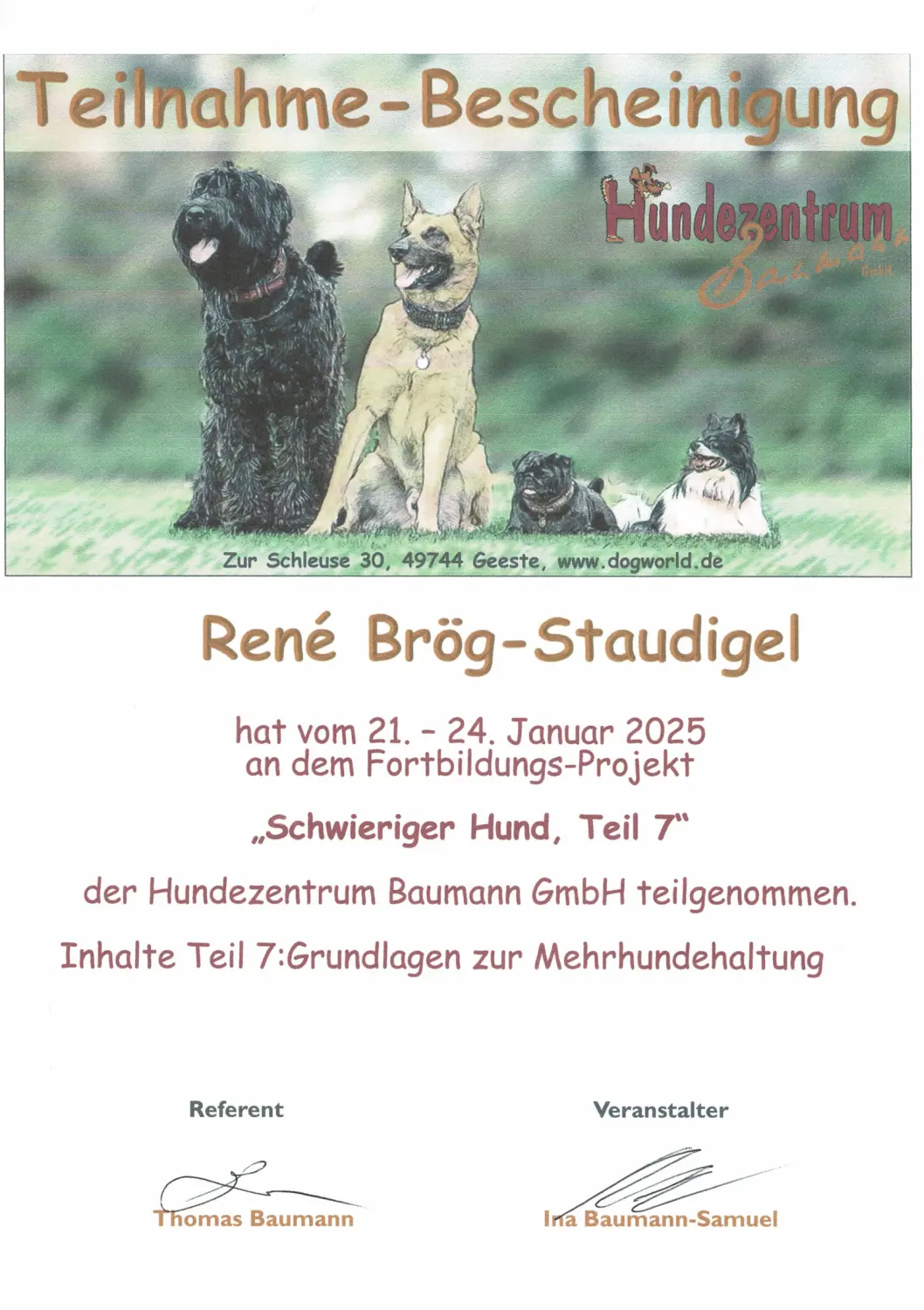 Mensch/Hund-Coaching-Zertifikat
