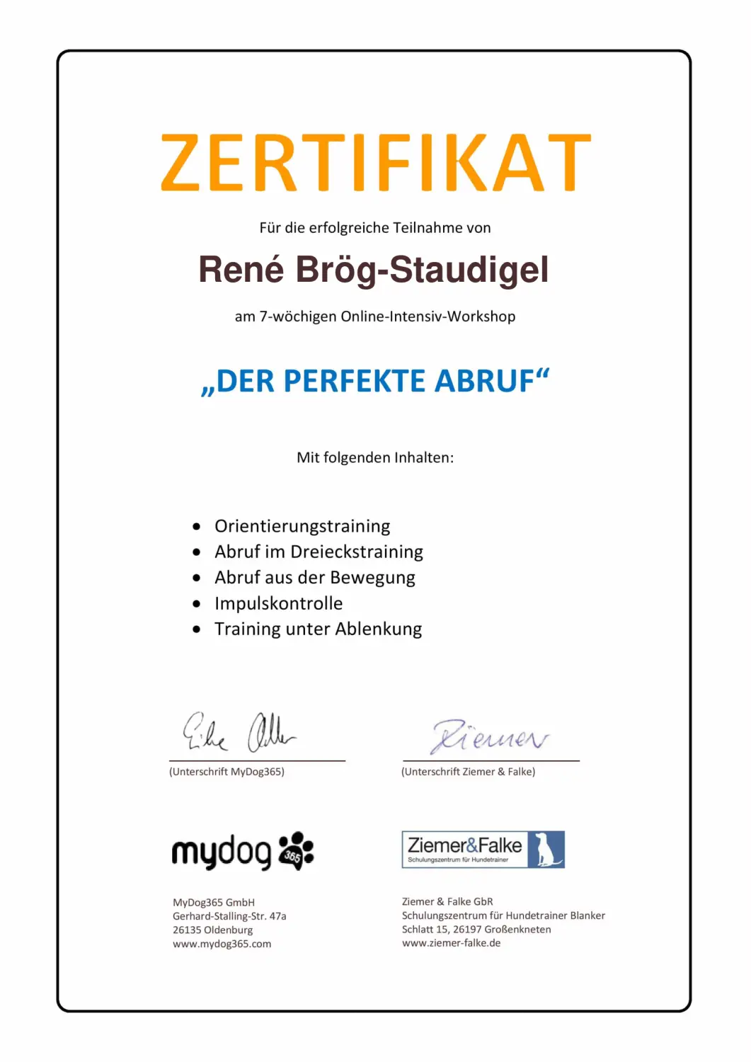 Mensch/Hund-Coaching-Zertifikat