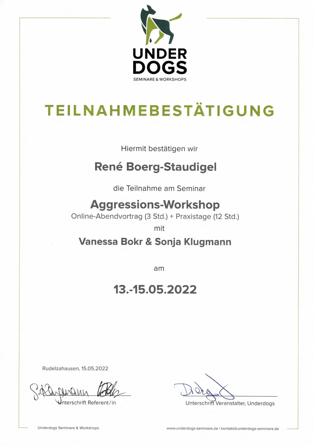 Mensch/Hund-Coaching-Zertifikat