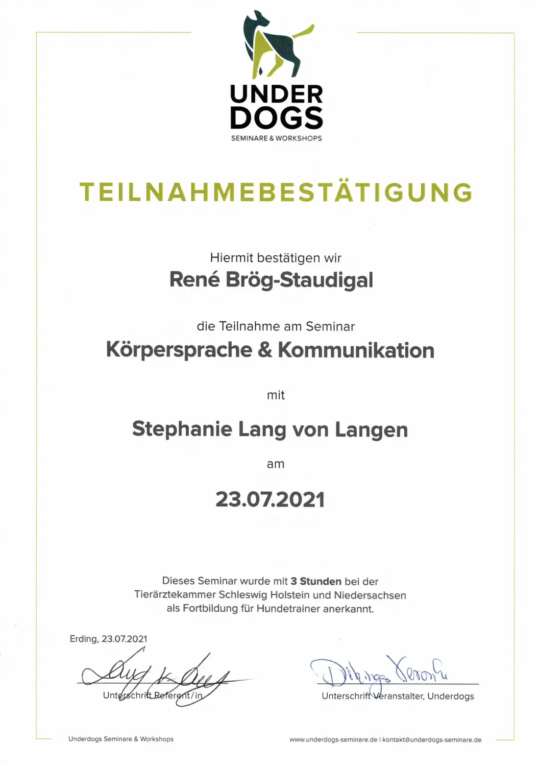 Mensch/Hund-Coaching-Zertifikat