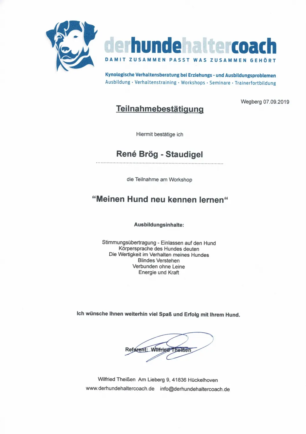 Mensch/Hund-Coaching-Zertifikat