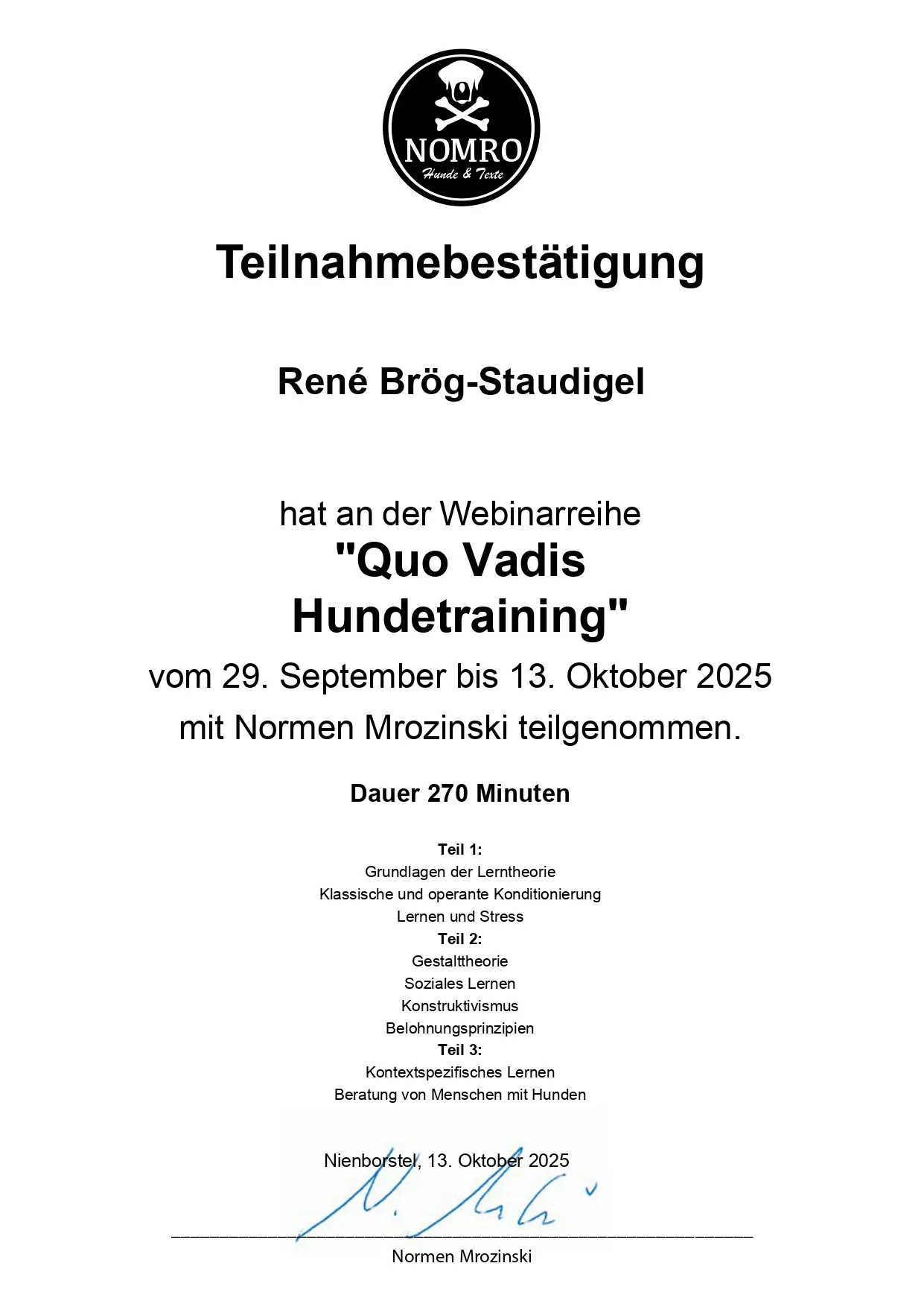 Mensch/Hund-Coaching-Zertifikat