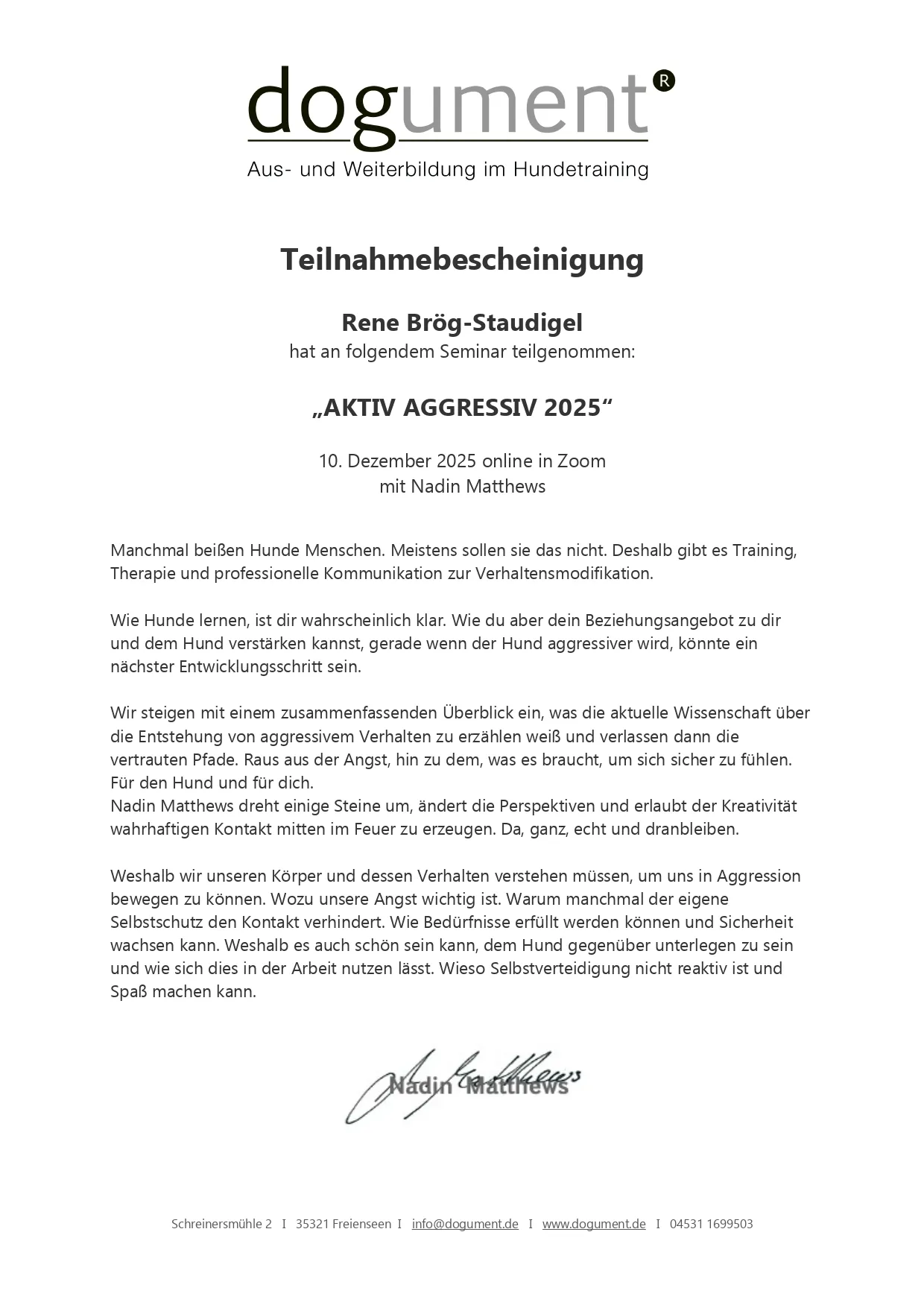 Mensch/Hund-Coaching-Zertifikat