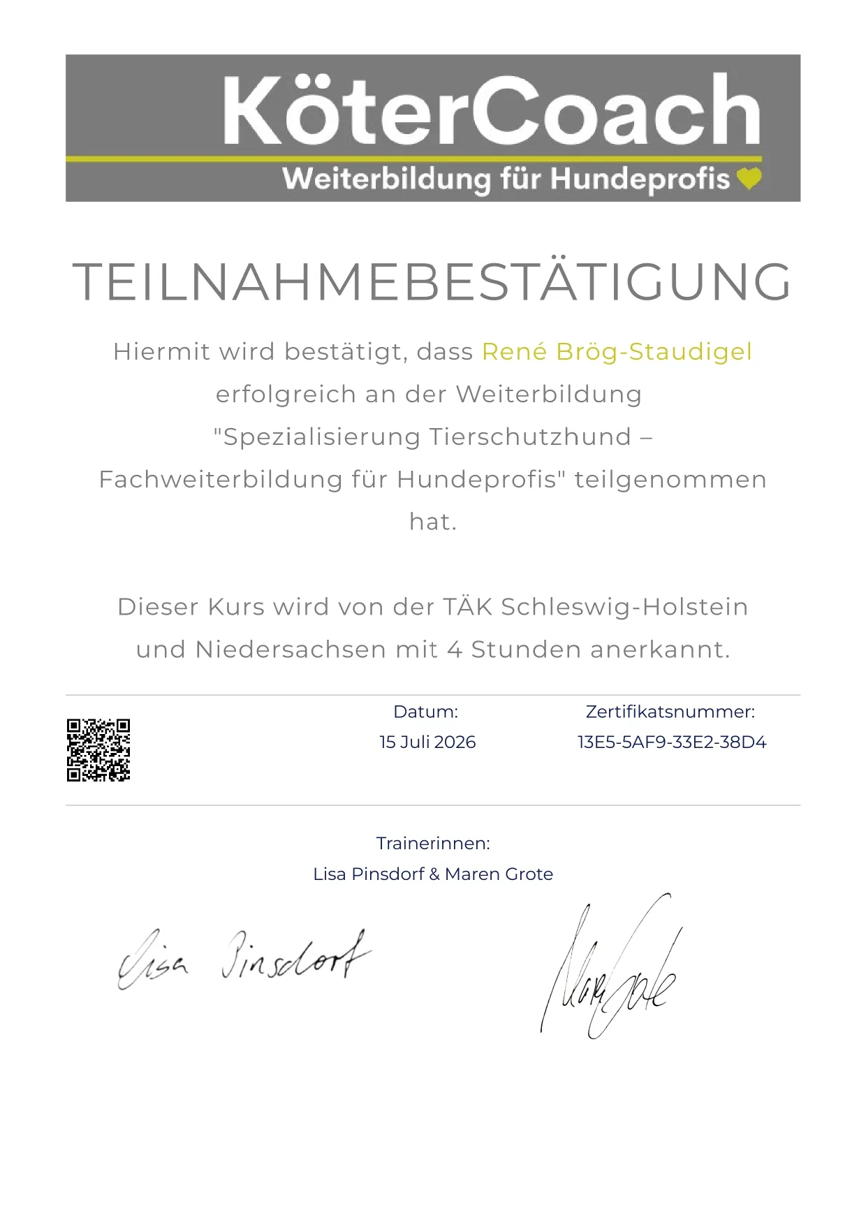 Mensch/Hund-Coaching-Zertifikat
