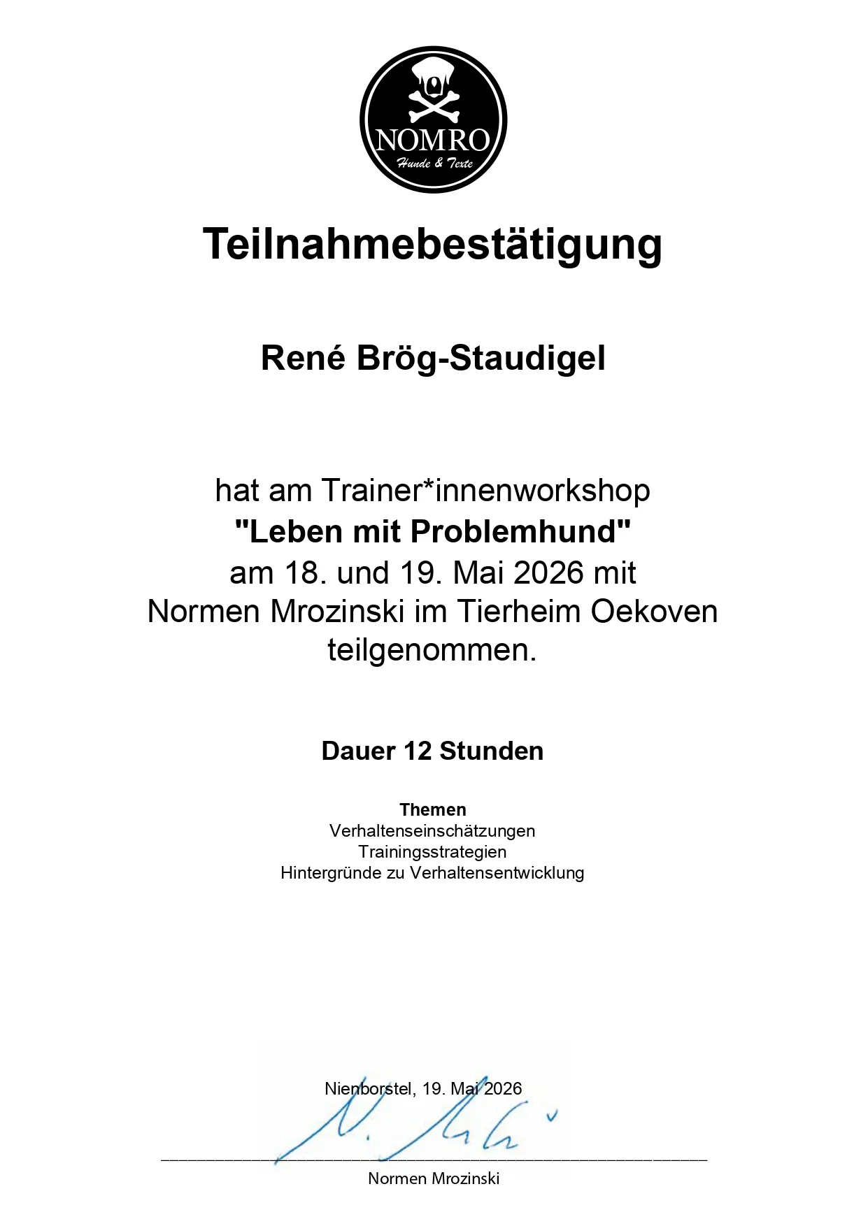 Mensch/Hund-Coaching-Zertifikat
